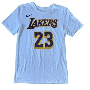 LA Lakers Los Angeles Adidas Lebron James Shirt White Short Sleeve Size Small